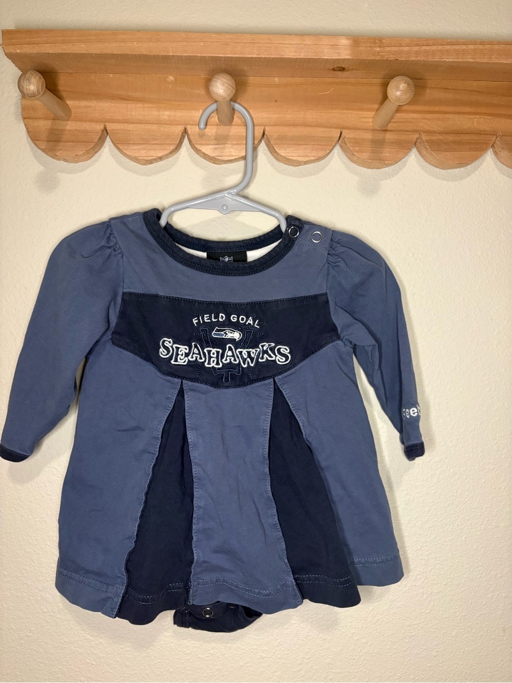 NFL Navy and Dark Blue Seahawks Long Sleeve Baby Dress Onesie